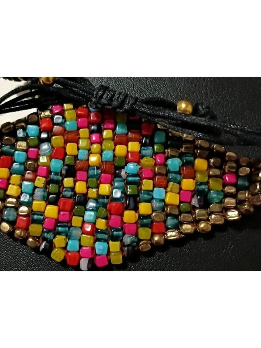 NWT KENNETH COLE Colorful Diamond Beaded Panel Bracelet Signed Gold Black